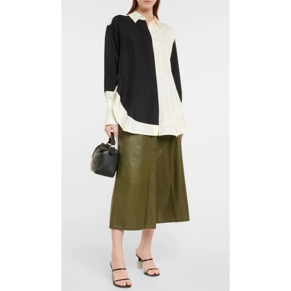 Loewe Silk Faille Shirt Colorblock Oversized Button Down Shirt Cream Black Sz 36
